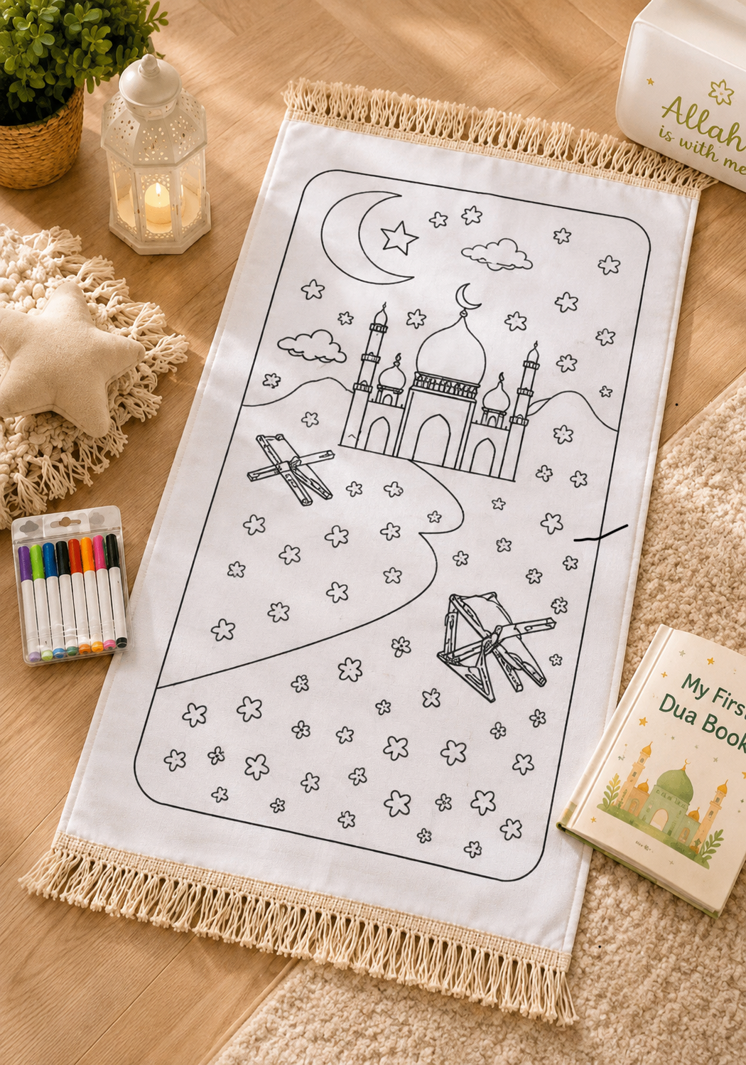 Colorable Islamic Prayer Mat for Kids