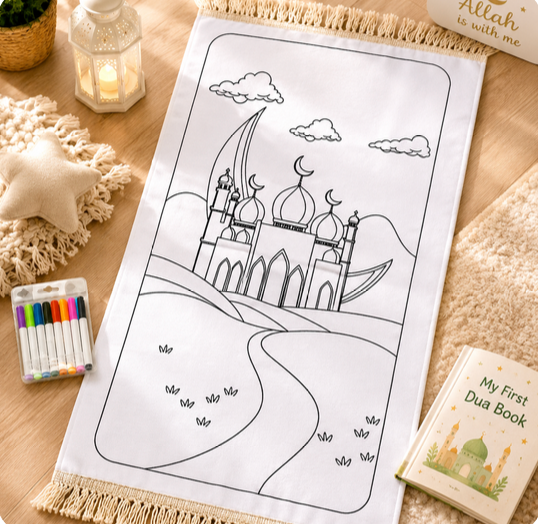 Colorable Islamic Prayer Mat for Kids