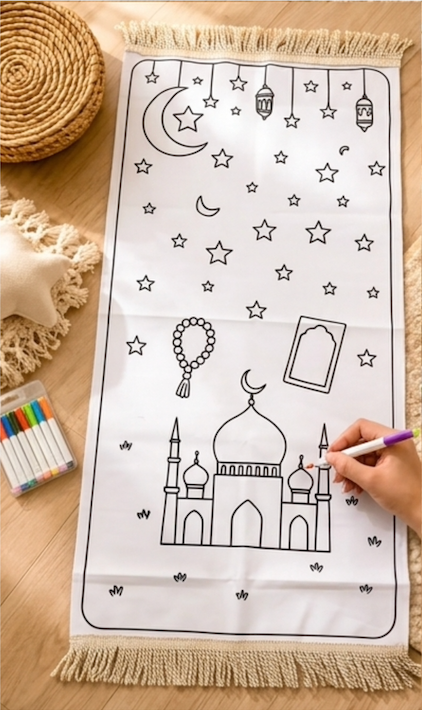 Colorable Islamic Prayer Mat for Kids