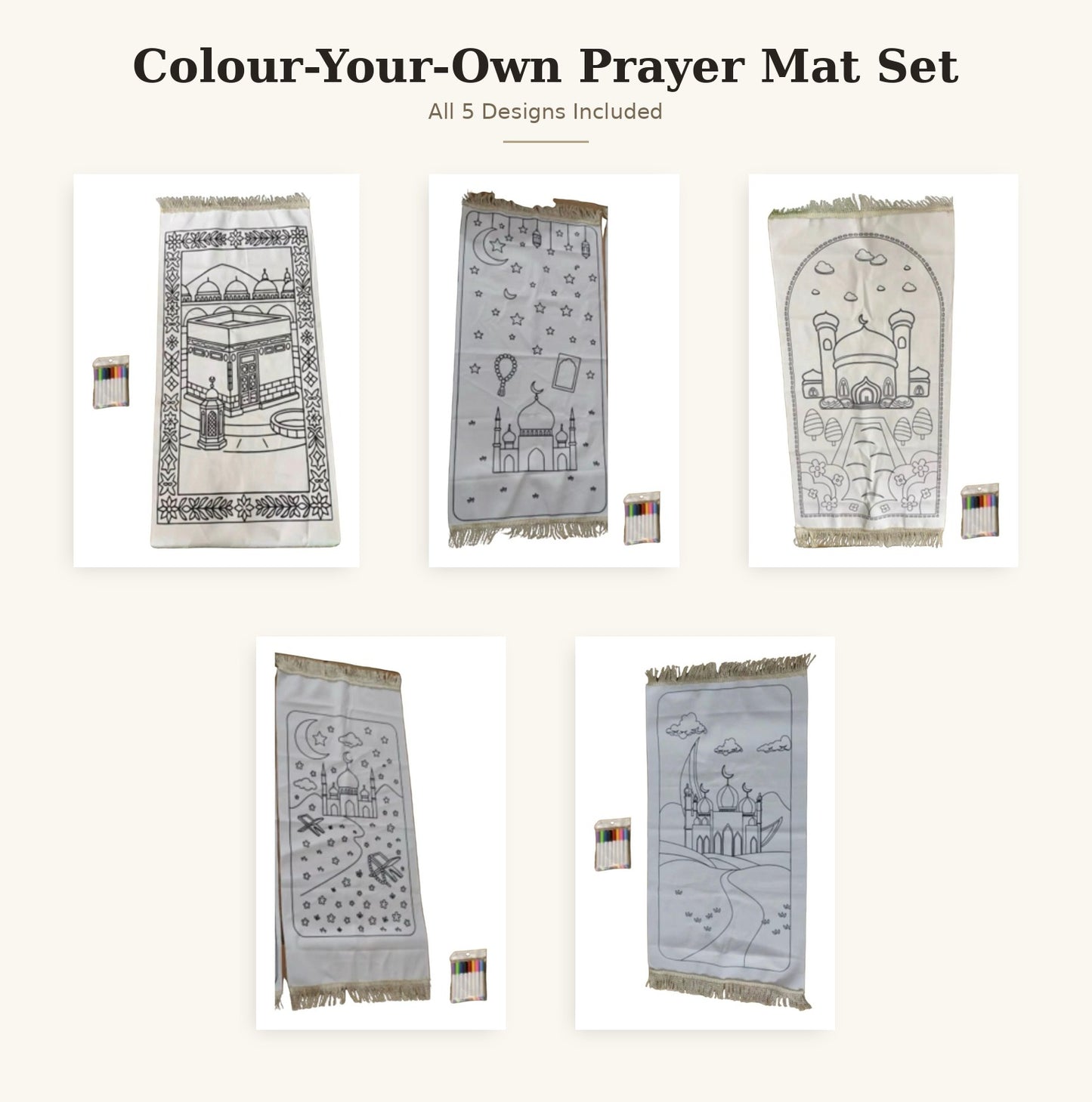 Colorable Islamic Prayer Mats for Kids Bundle
