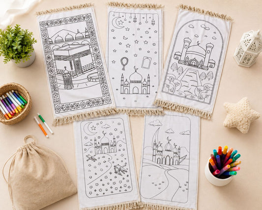 Colorable Islamic Prayer Mats for Kids Bundle